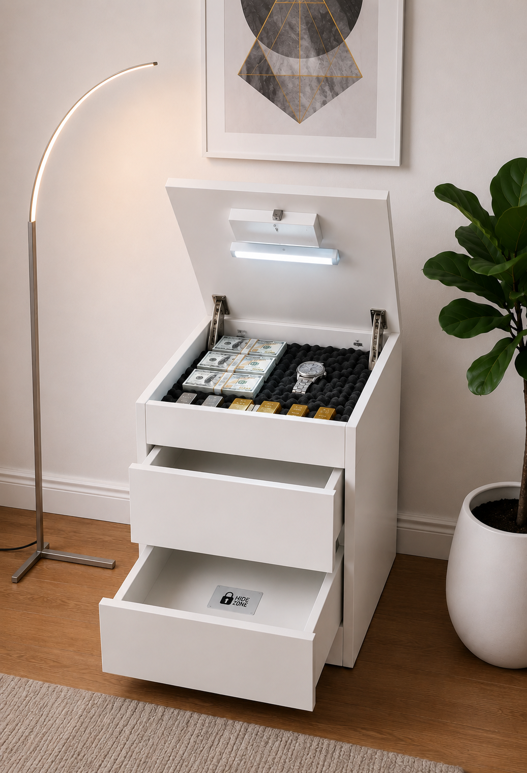 Hide Zone™ Modern Nightstand with Hidden Security Drawer