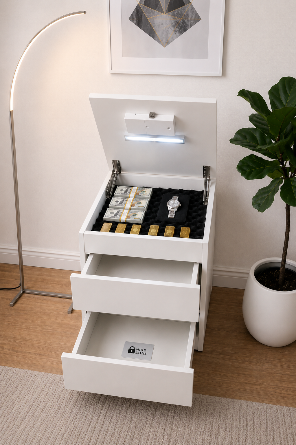 Hide Zone™ Modern Nightstand with Hidden Security Drawer