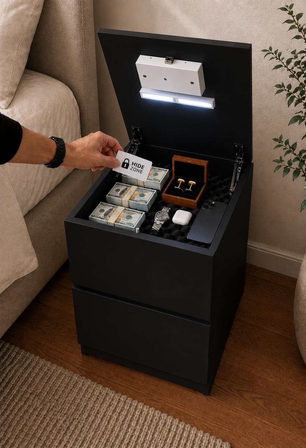 Hide Zone™ Modern Nightstand with Hidden Security Drawer