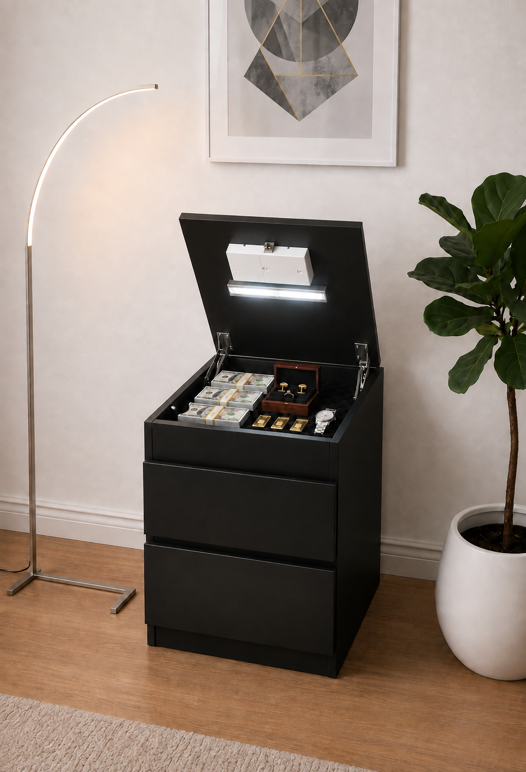 Hide Zone™ Modern Nightstand with Hidden Security Drawer
