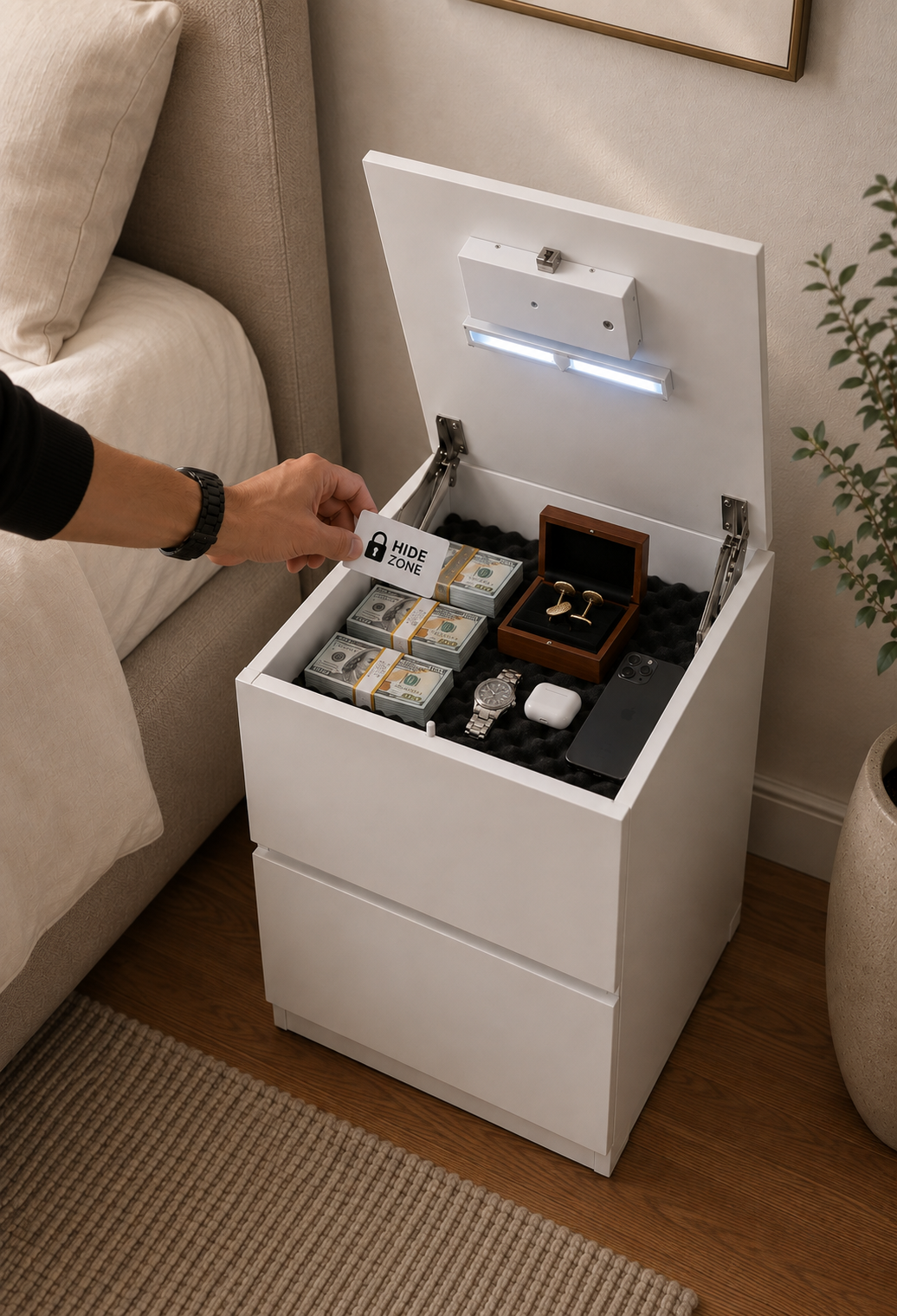Hide Zone™ Modern Nightstand with Hidden Security Drawer