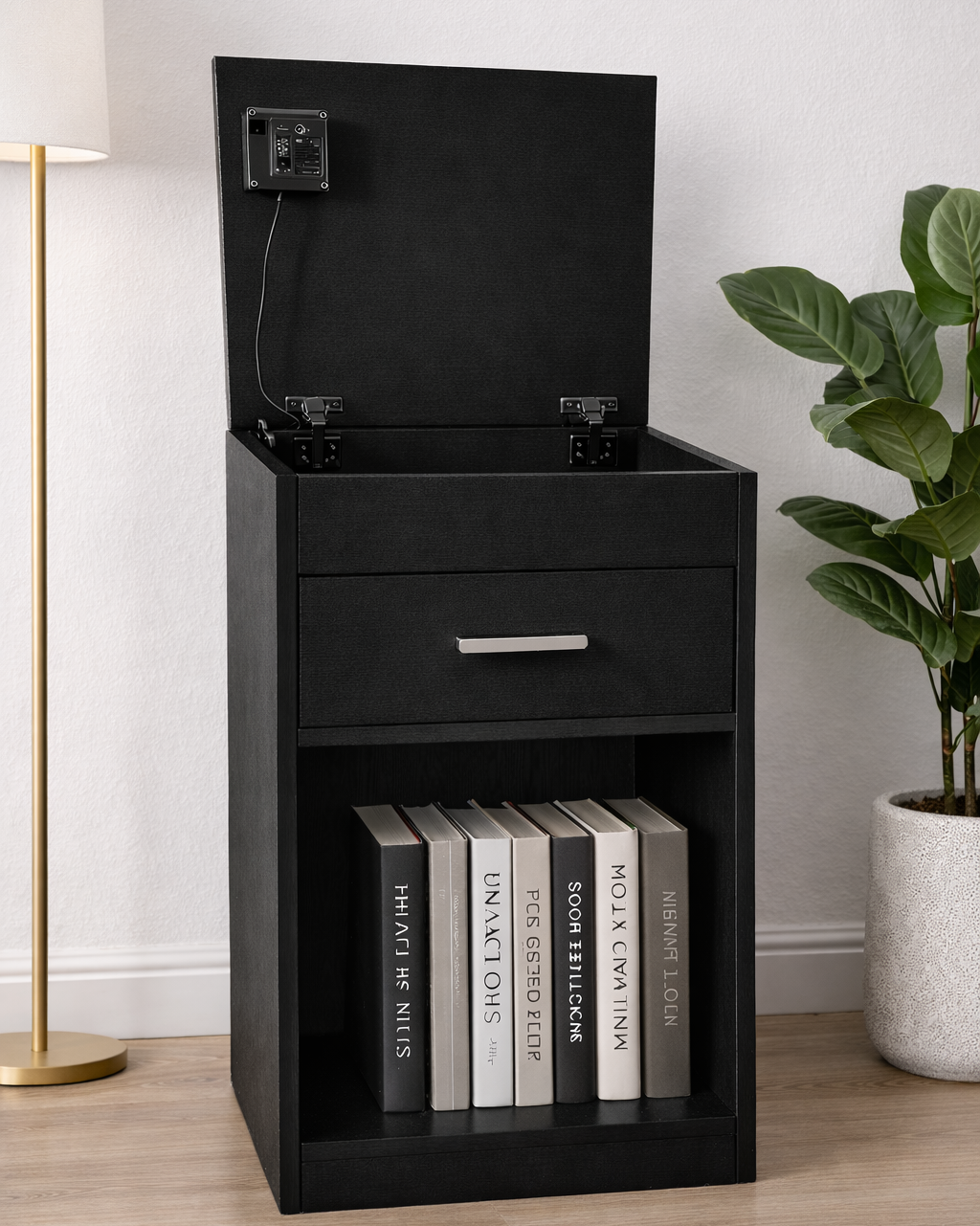 Hide Zone™ Modern Bedside Table with Secret Security Compartment